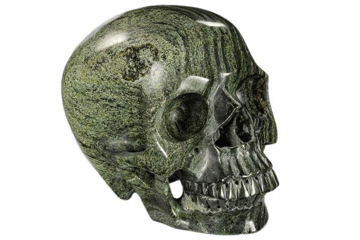 Realistic, Polished Green Zebra Jasper Skull #116516